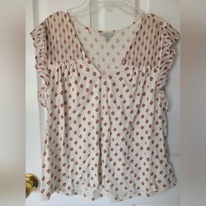 Lucky Brand White and Rust Patterned Top